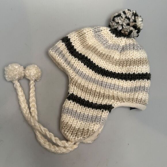 American Eagle Trapper Ear Hat – Cream with Gray, Tan & Black Stripes – Winter - - Picture 9 of 9
